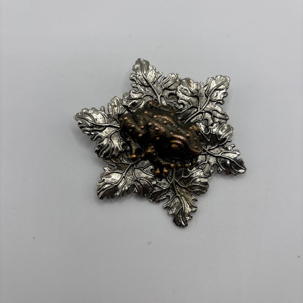 Vintage Signed Sylvia Dahl Frog And Leaf Lily Pad Dress Clip Scarf‎ Clip RARE